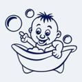 Babyaufkleber mit Namen - Baby in der Badewanne